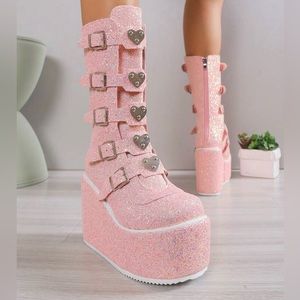 Pink glitter rave boots